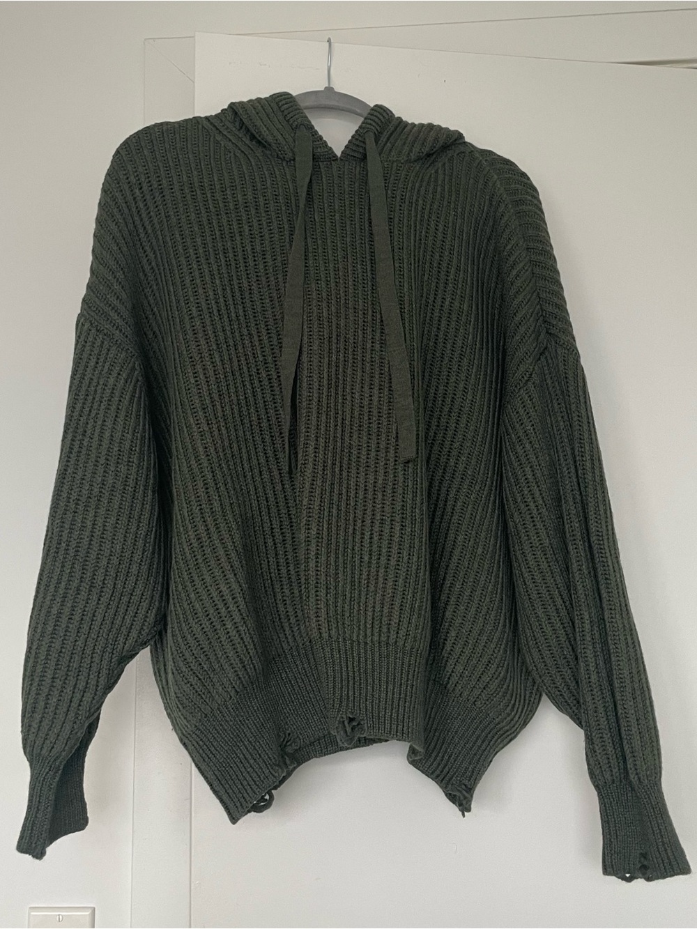 nine:inthe:morning Merino Wool Ribbed Olive Green Hoodie Sweater
